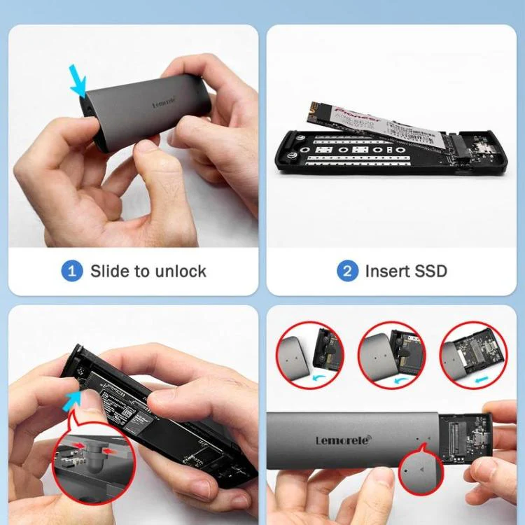 Lemorele SD1L M.2 NVMe SSD Enclosure Type-C 10Gbps Portable External Case - Image 4