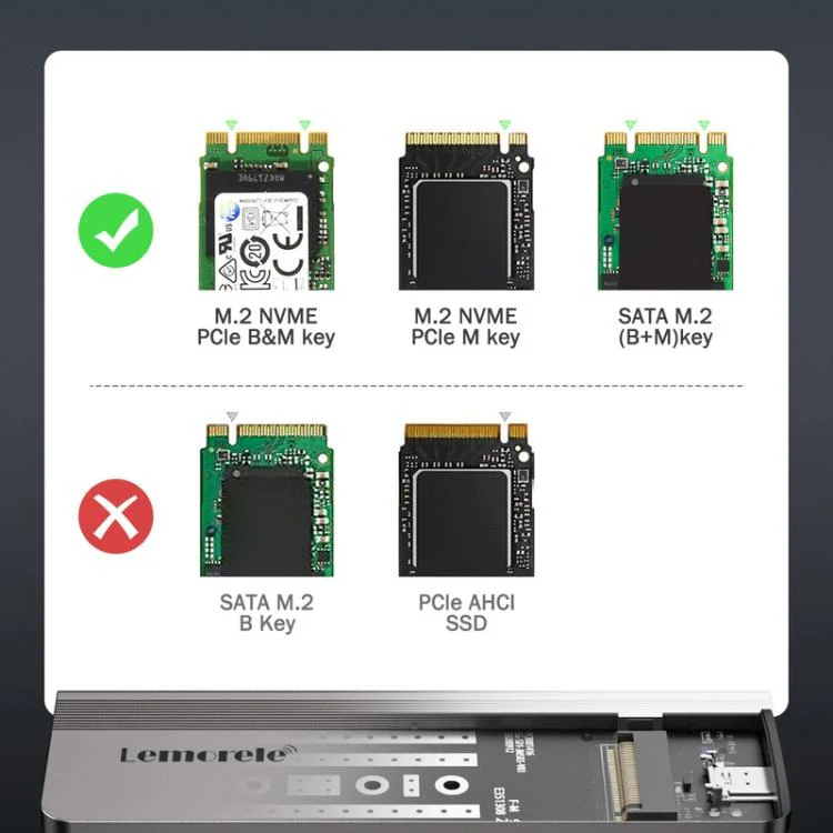Lemorele SD2L Dual-Bay M.2 Enclosure NVMe SATA 10Gbps High-Speed Adapter - Image 7