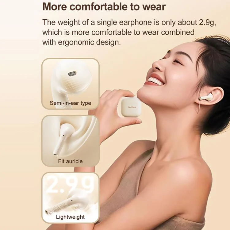 Lenovo EA166 TWS ENC Noise Reduction Semi-in-ear Wireless Bluetooth Earphone(Beige) - Image 7