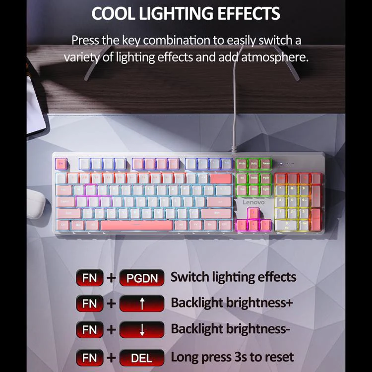 Lenovo GK10 RGB 104 Keys Wired Mechanical Keyboard, Type:Blue Axis(Cherry White) - Image 4