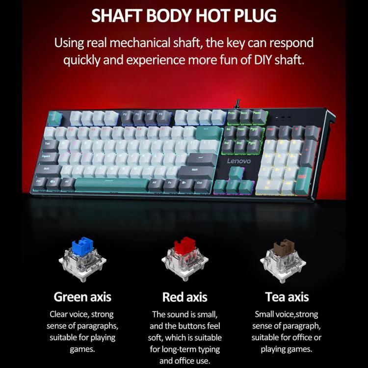 Lenovo GK10 RGB 104 Keys Wired Mechanical Keyboard, Type:Red Axis(Green Gray) - Image 6