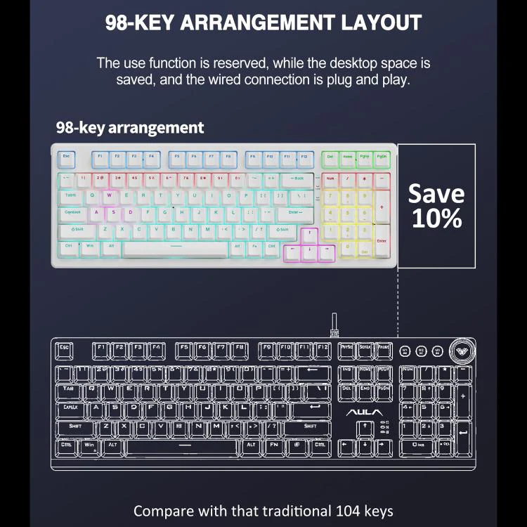 Lenovo GK10 RGB 98 Keys Wired Mechanical Keyboard, Type:Blue Axis(Black) - Image 11