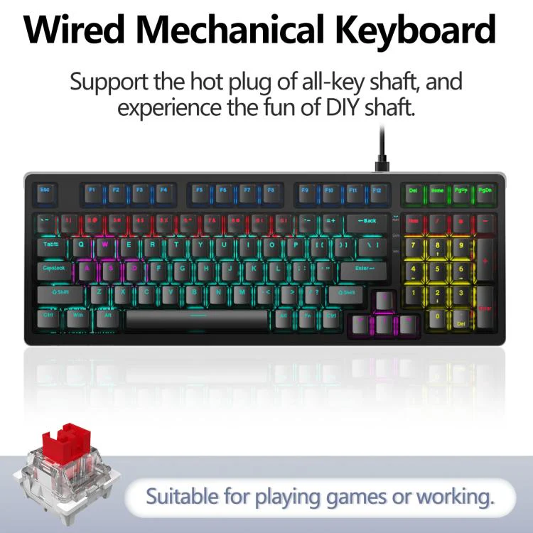 Lenovo GK10 RGB 98 Keys Wired Mechanical Keyboard, Type:Red Axis(Black) - Image 2