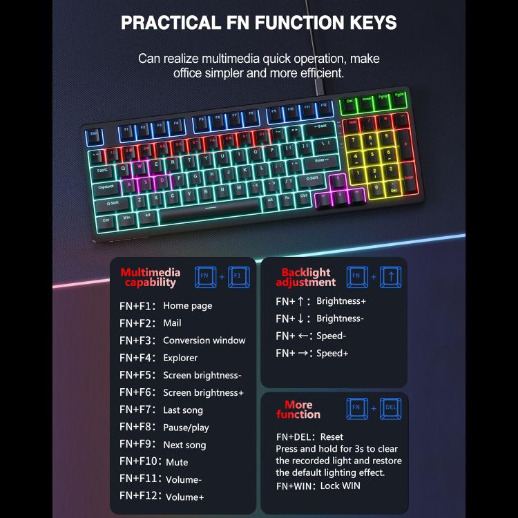 Lenovo GK10 RGB 98 Keys Wired Mechanical Keyboard, Type:Tea Axis(White) - Image 10