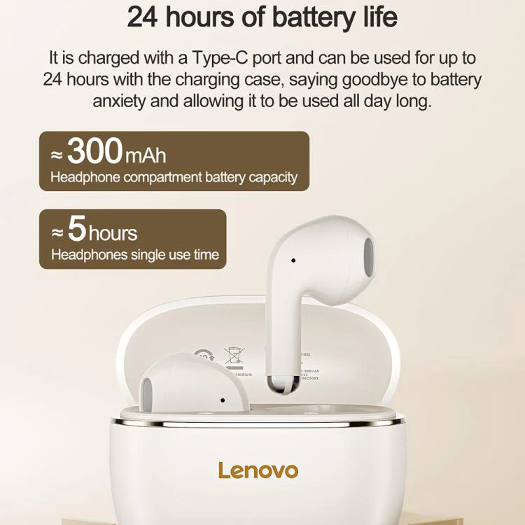 Lenovo TA120 TWS AI Noise Reduction Semi-in-ear Wireless Bluetooth Earphone(Beige) - Image 9