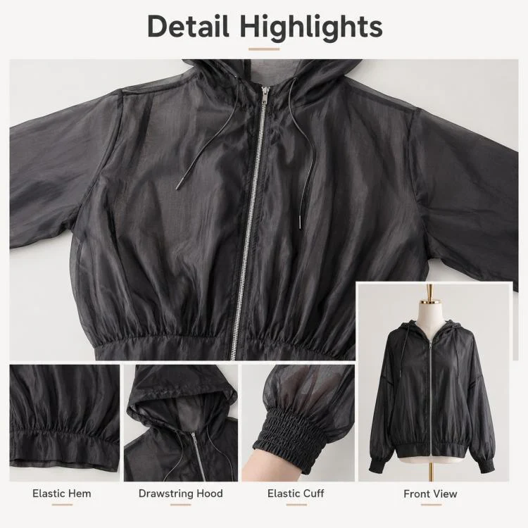 Lightweight Hooded Sun Protection Women Coat, Size:Free Size(Grey) - Image 10