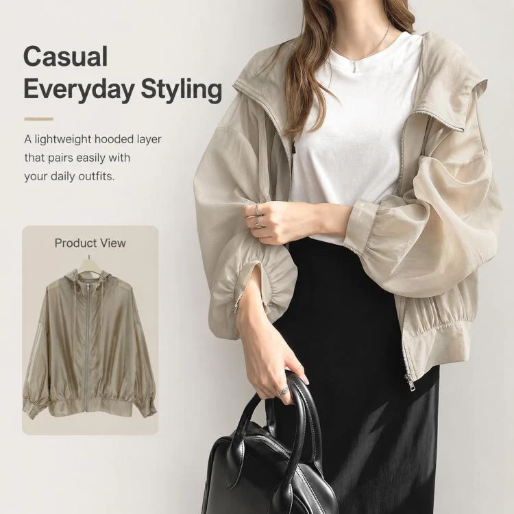 Lightweight Hooded Sun Protection Women Coat, Size:Free Size(White) - Image 2