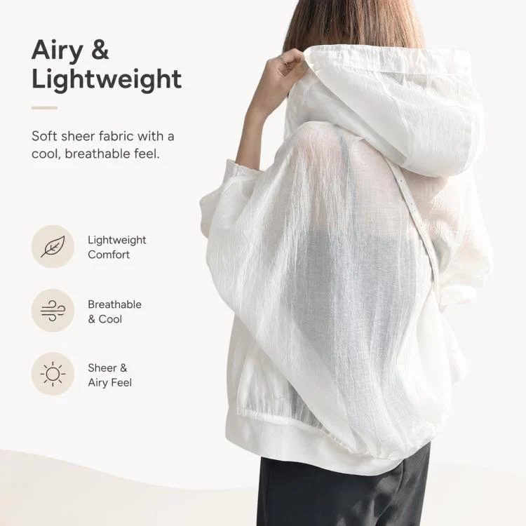 Lightweight Hooded Sun Protection Women Coat, Size:Free Size(White) - Image 3