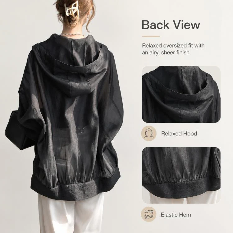 Lightweight Hooded Sun Protection Women Coat, Size:Free Size(White) - Image 4