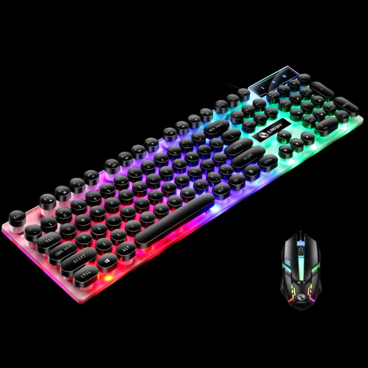 LIMEIDE GTX300 104 Keys Retro Round Key Cap USB Wired Mouse Keyboard, Cable Length: 1.4m, Colour: Punk Set Black - Image 2