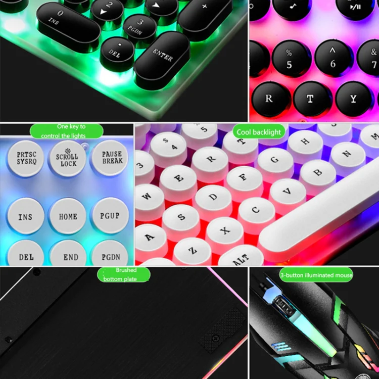 LIMEIDE GTX300 104 Keys Retro Round Key Cap USB Wired Mouse Keyboard, Cable Length: 1.4m, Colour: Punk Set Black - Image 5