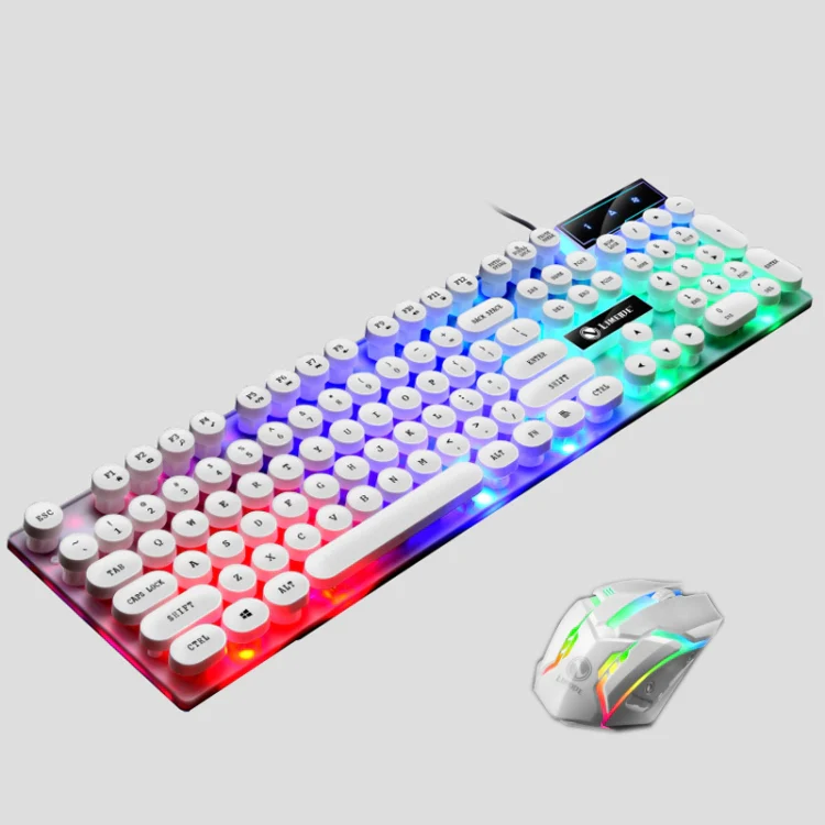 LIMEIDE GTX300 104 Keys Retro Round Key Cap USB Wired Mouse Keyboard, Cable Length: 1.4m, Colour: Punk Set White - Image 2