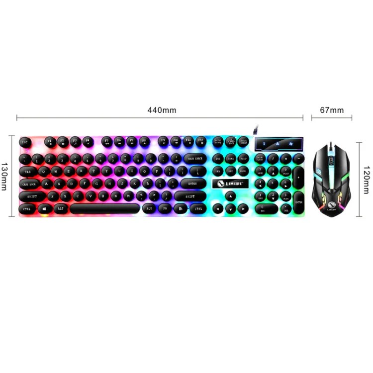 LIMEIDE GTX300 104 Keys Retro Round Key Cap USB Wired Mouse Keyboard, Cable Length: 1.4m, Colour: Punk Set White - Image 3