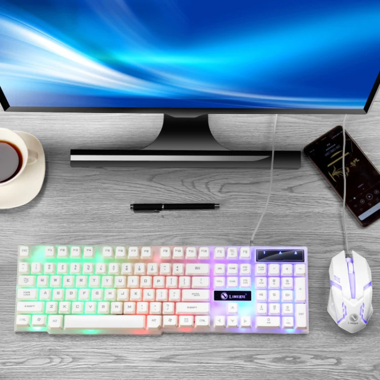 LIMEIDE GTX300 1600DPI 104 Keys USB Rainbow Suspended Backlight Wired Luminous Keyboard and Mouse Set, Cable Length: 1.4m(White) - Image 2