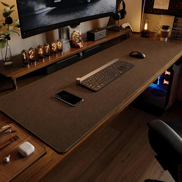 Linen Desk Pad Non Slip Rubber Keyboard Mouse Mat for Home Office Desktop Protector Stitched Edges, Size: 600x300x4mm(Deep Coffee)