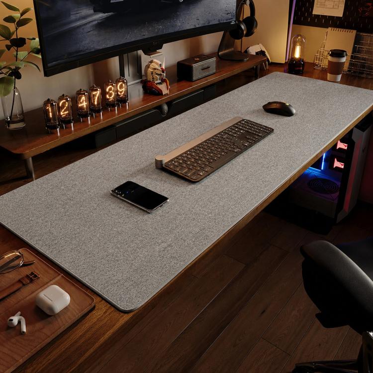 Linen Desk Pad Non Slip Rubber Keyboard Mouse Mat for Home Office Desktop Protector Stitched Edges, Size: 600x400x4mm(Light Grey)