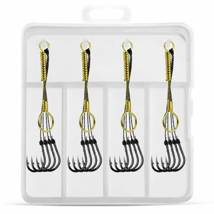 LINNHUE 4pcs /Box Carp Fishing Hooks Hand Tied High Carbon Steel Chinu Hooks With Bait Spring, Spec: No. 0.5(Black)