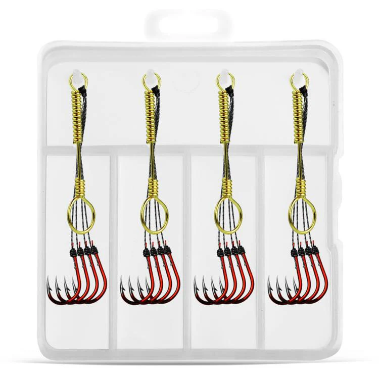 LINNHUE 4pcs /Box Carp Fishing Hooks Hand Tied High Carbon Steel Chinu Hooks With Bait Spring, Spec: No. 1.0(Red)