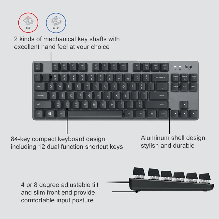 Logitech K835 Mini Mechanical Wired Keyboard, Green Shaft (White) - Image 5