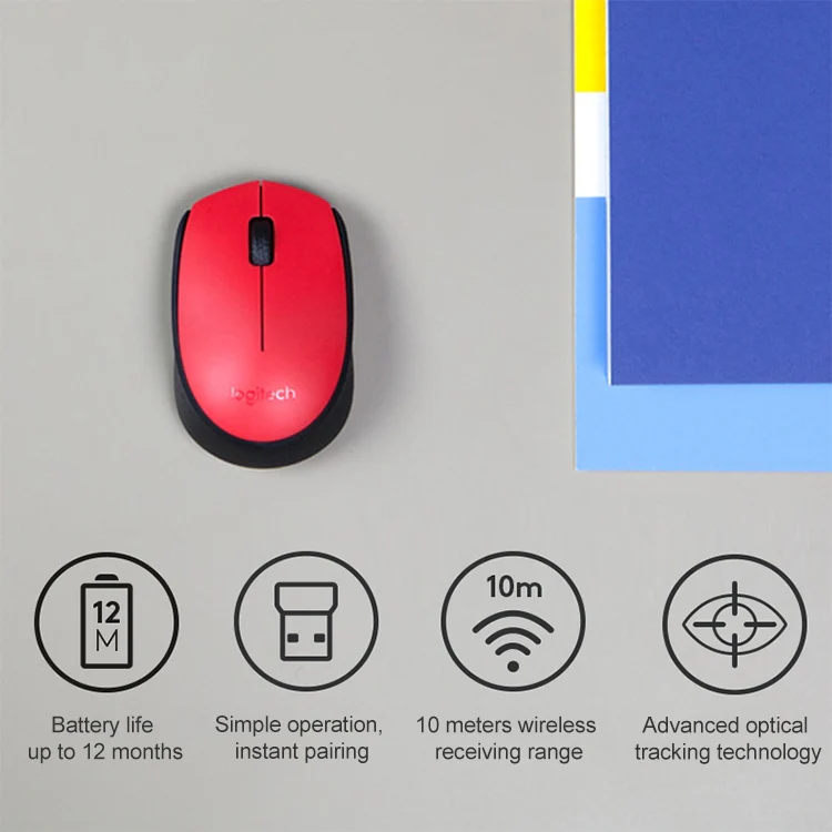 Logitech M170 1000DPI USB Wireless Mouse with 2.4G Receiver (Red) - Image 3