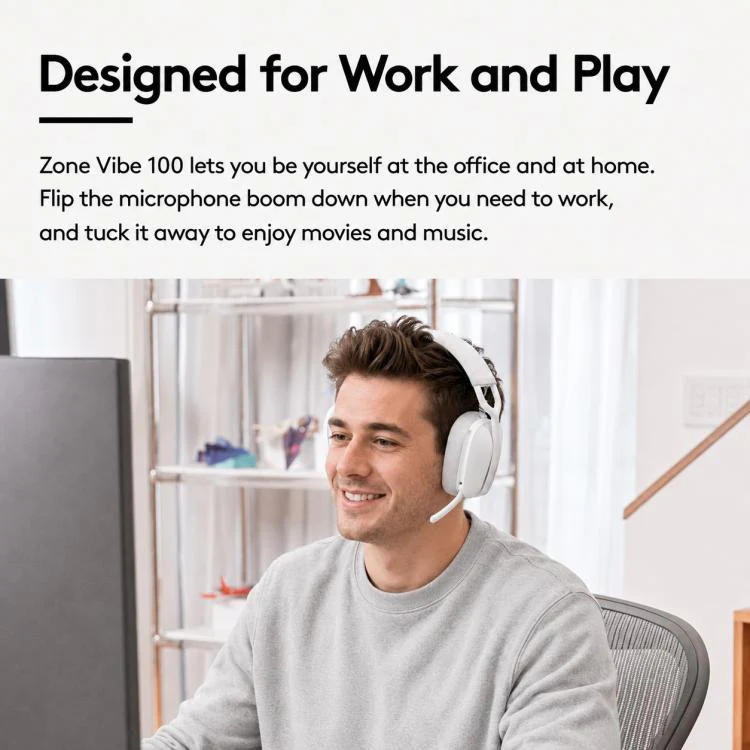 Logitech Zone Vibe 100 Wireless Gaming Headset with Mic(Pink) - Image 7