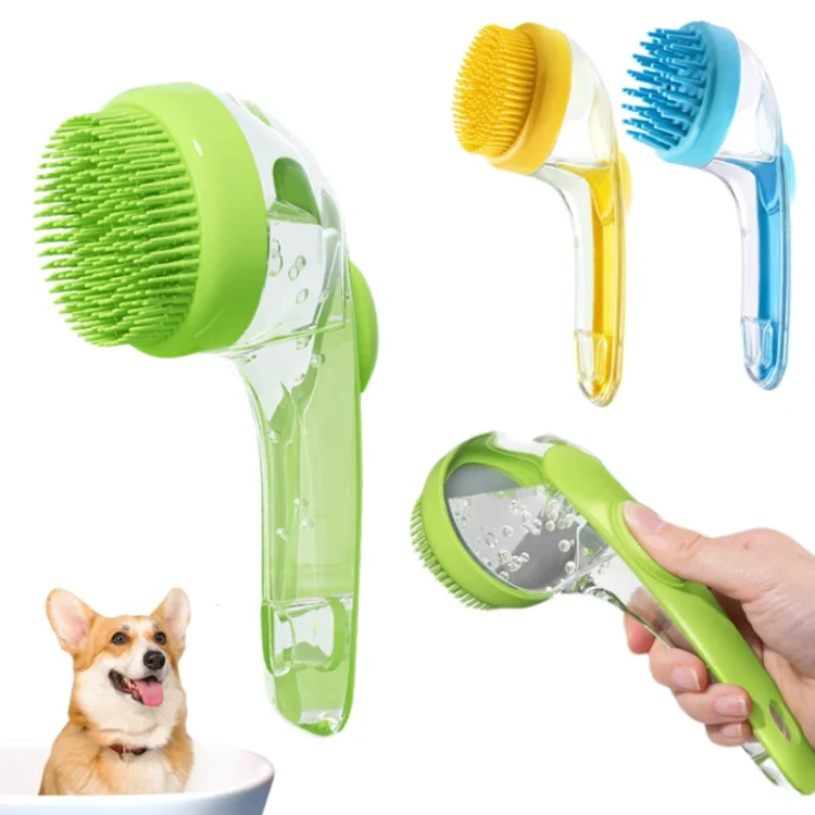 Long Handle Pet Bathing Brush Silicone Dogs Cats Cleaning Massage Brush Grooming Comb, Style: Coarse Teeth Blue - Image 2