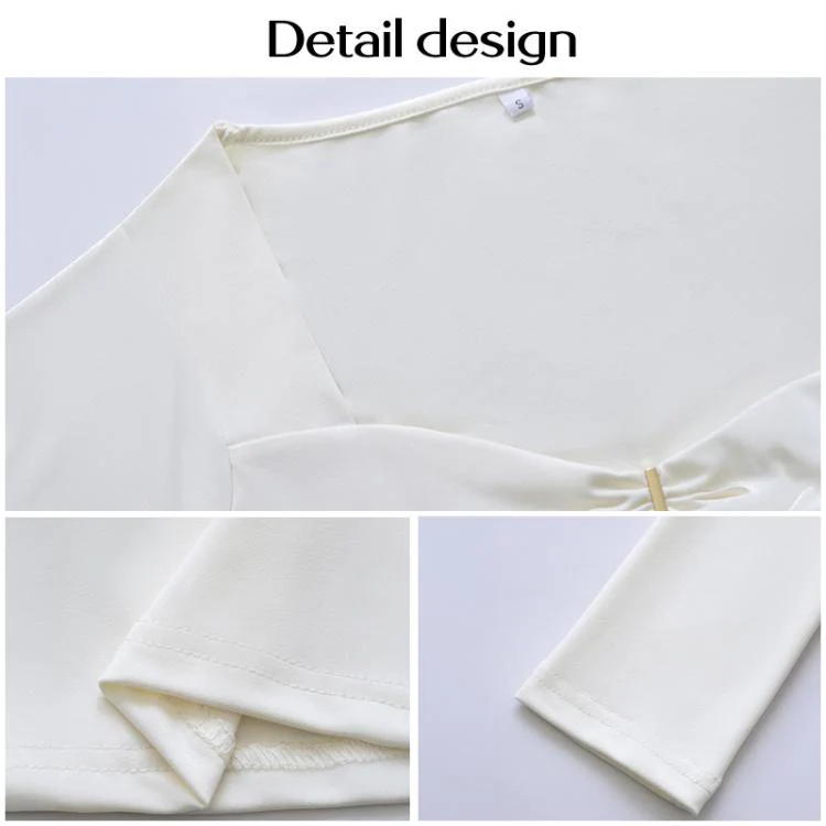 Long Sleeve Sexy Y2K Form-Fitting Slim Knitted T-shirt Top, Size:M(Creamy Apricot) - Image 4