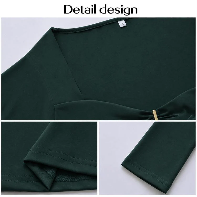 Long Sleeve Sexy Y2K Form-Fitting Slim Knitted T-shirt Top, Size:M(Dark Green) - Image 4