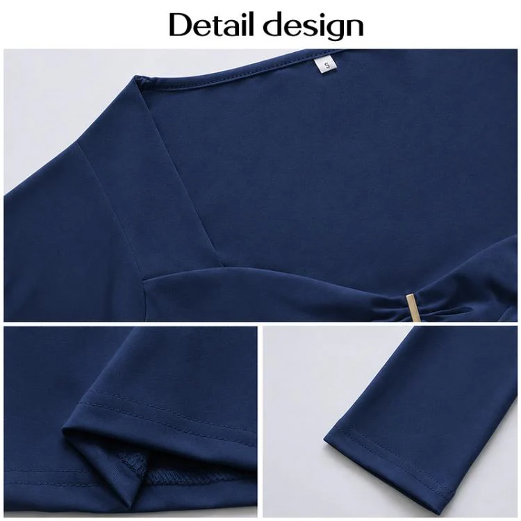 Long Sleeve Sexy Y2K Form-Fitting Slim Knitted T-shirt Top, Size:S(Navy Blue) - Image 4