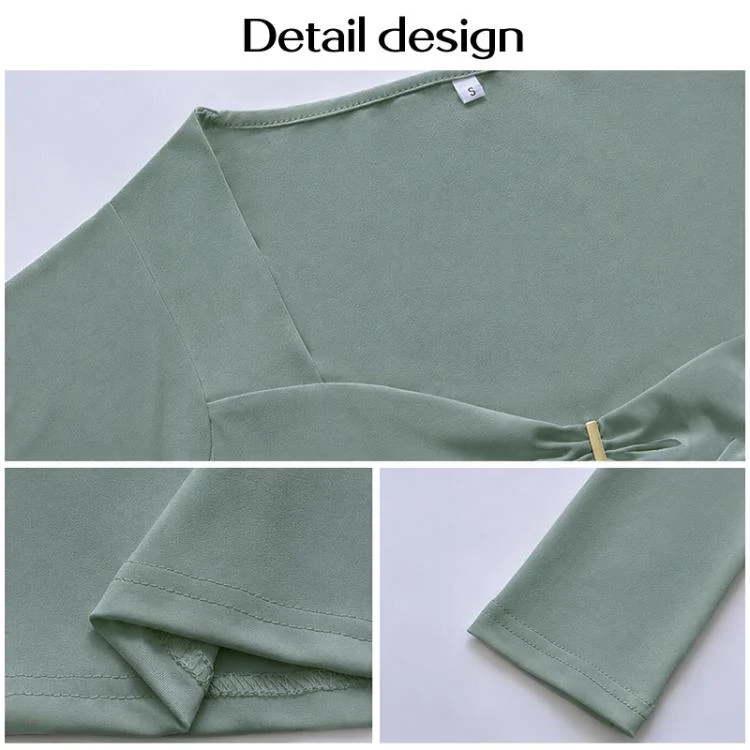 Long Sleeve Sexy Y2K Form-Fitting Slim Knitted T-shirt Top, Size:XL(Grey Green) - Image 4