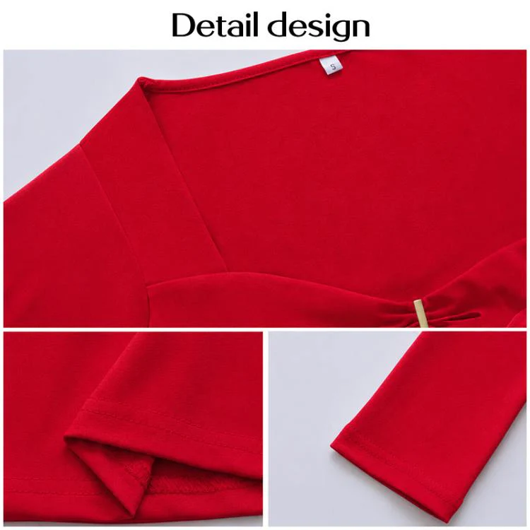 Long Sleeve Sexy Y2K Form-Fitting Slim Knitted T-shirt Top, Size:XXL(Red) - Image 4