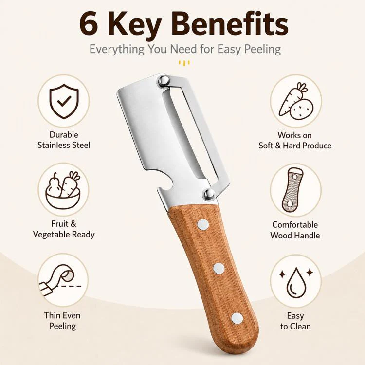 LsCook Household Multifunctional Fruit Vegetables Peeler(Wooden Handle) - Image 3