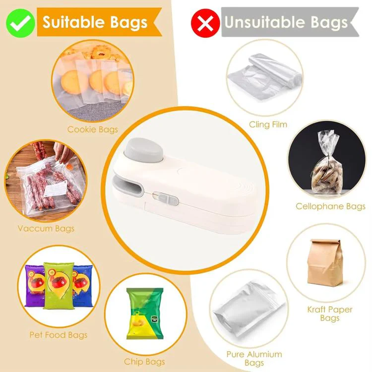 LsCook Mini Portable Snack Bag Sealer Compact Household Hand-Press Heat Sealer(White) - Image 4