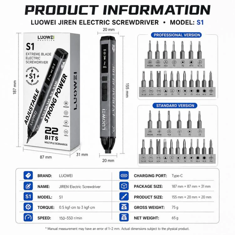 LUOWEI Adjustable Torque Electric Screwdriver Set, Model:S1 - Image 2