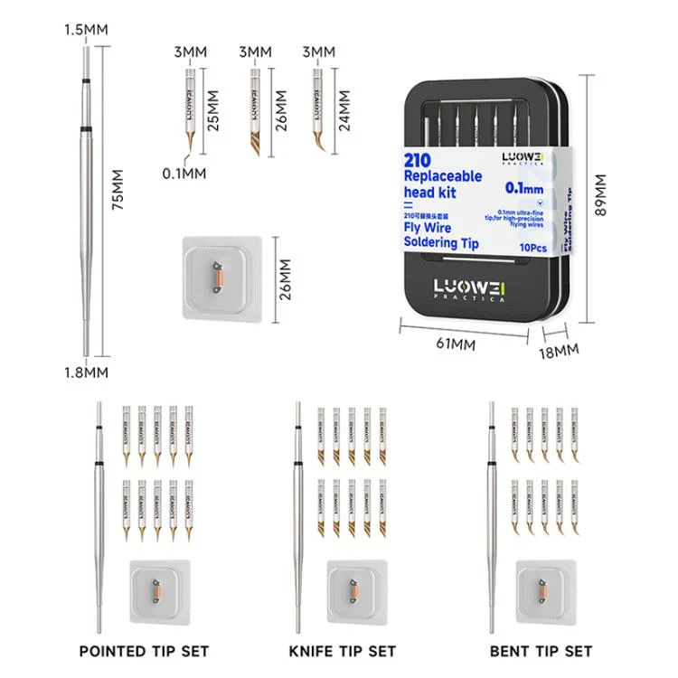 LUOWEI LW-C210F Series 10 in 1 Flying Wire Soldering Iron Tip Set, Model:Slant Blade - Image 7