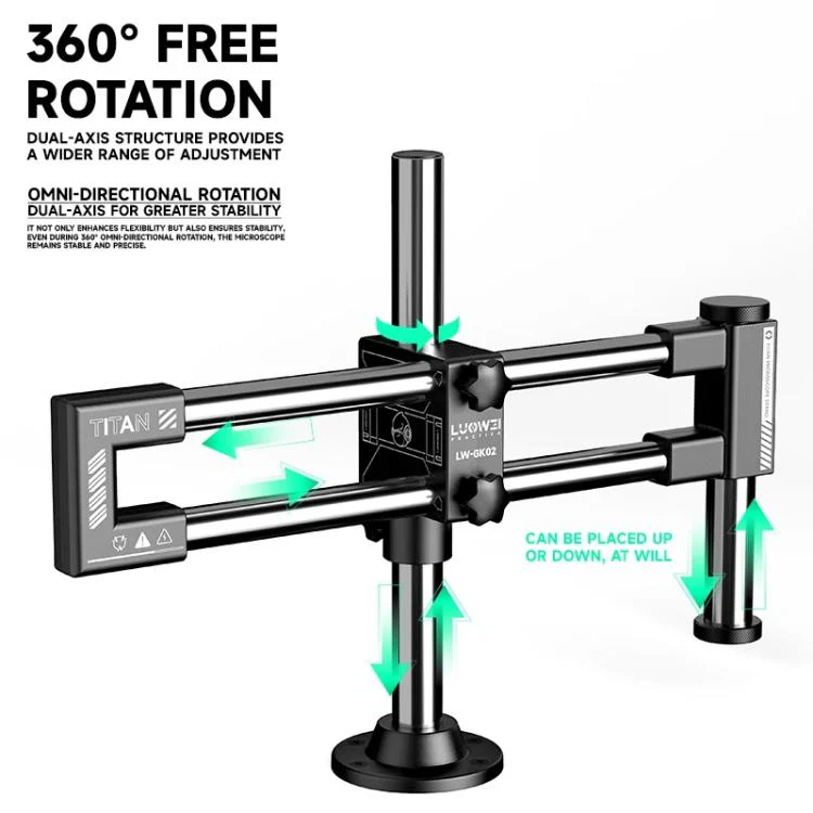 LUOWEI LW-GK02 Titan 360 Degree Rotating Lift Microscope Universal Dual Axis Swing Arm Stand - Image 3