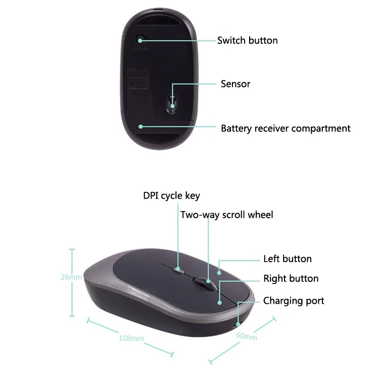 M030 4 Keys 1600DPI Laptop Office Mute Mouse, Style: Double Mode (Ink Green) - Image 3