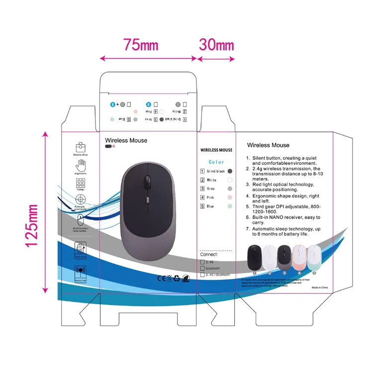 M030 4 Keys 1600DPI Laptop Office Mute Mouse, Style: Wireless (Ink Green) - Image 7