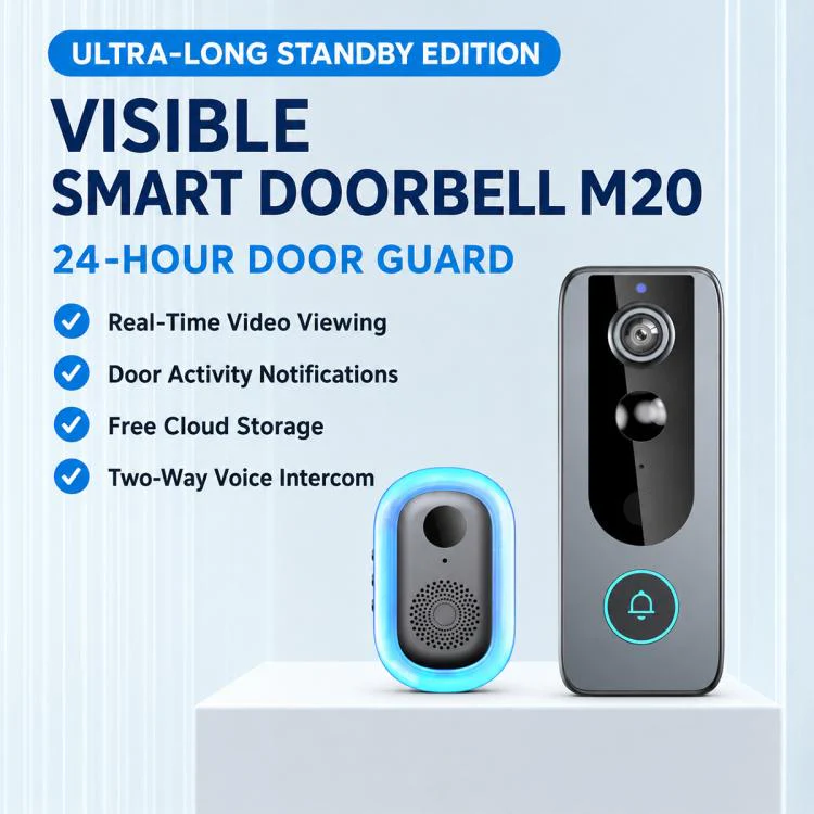 M20 HD Night Vision Wireless Two-Way Intercom Video Doorbell with Solar Power Rainproof Cover(Transparent) - Image 3
