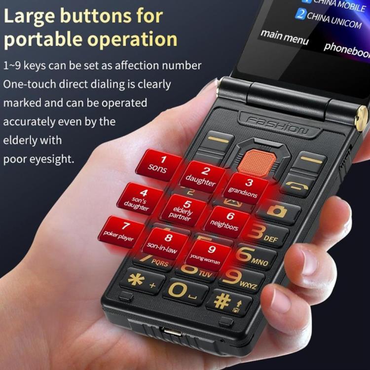 M7+ 4G Dual Screen Flip Elder Rugged Phone, 2.8 inch Inner, 2.4 inch Outer, 6800mAh Battery, 24 Keys, Flashlight, Network: 4G, Dual SIM, SOS, Plug:EU Plug(Black) - Image 6