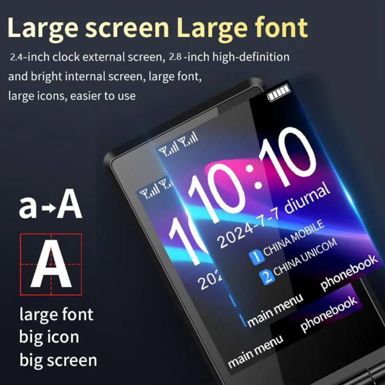 M7+ 4G Dual Screen Flip Elder Rugged Phone, 2.8 inch Inner, 2.4 inch Outer, 6800mAh Battery, 24 Keys, Flashlight, Network: 4G, Dual SIM, SOS, Plug:UK Plug(Black) - Image 5