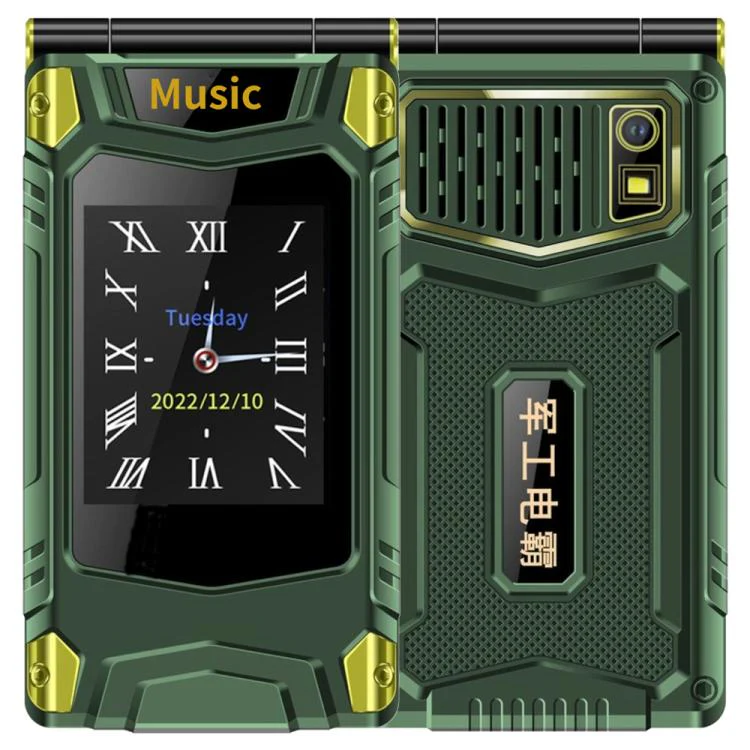 M7+ 4G Dual Screen Flip Elder Rugged Phone, 2.8 inch Inner, 2.4 inch Outer, 6800mAh Battery, 24 Keys, Flashlight, Network: 4G, Dual SIM, SOS, Plug:UK Plug(Green)
