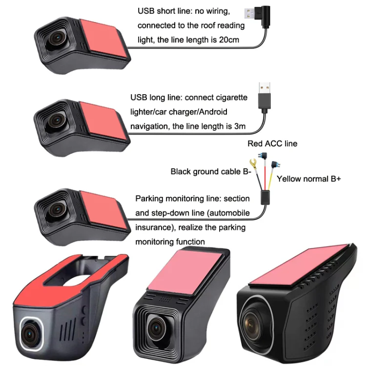 M8 Hidden Driving Recorder WiFi Phone Connecting Car Parking Monitoring 1080P HD Recorder(Without Button+USB Short Line) - Image 2