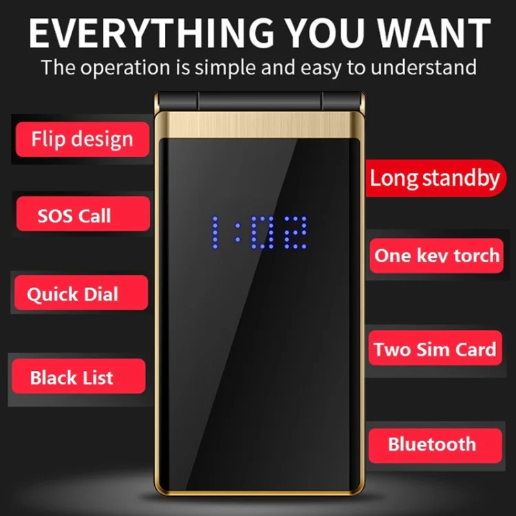 Mafam F120 Flip Phone, 2.4 inch, 5800mAh Battery, Support FM, SOS, External Time Display, GSM, Family Number, Big Keys, Dual SIM (Gold) - Image 3