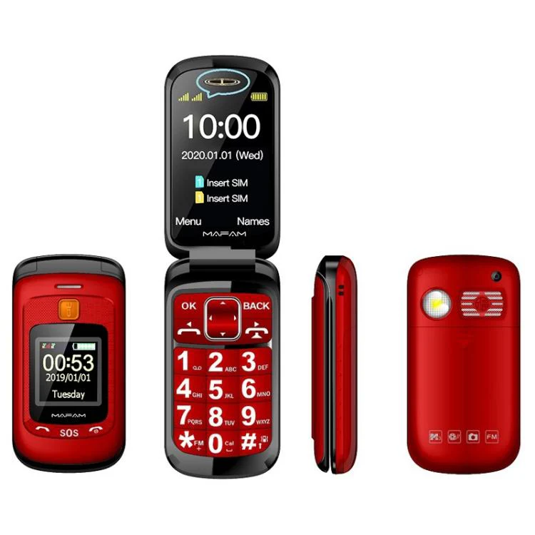 Mafam F899 Flip Phone, 2.4 inch, 32MB+32MB, Support FM, SOS, GSM, Family Number, Big Keys, Dual SIM, EU Plug(Red)