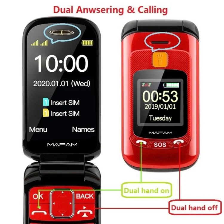 Mafam F899 Flip Phone, 2.4 inch, 32MB+32MB, Support FM, SOS, GSM, Family Number, Big Keys, Dual SIM, EU Plug(Red) - Image 3