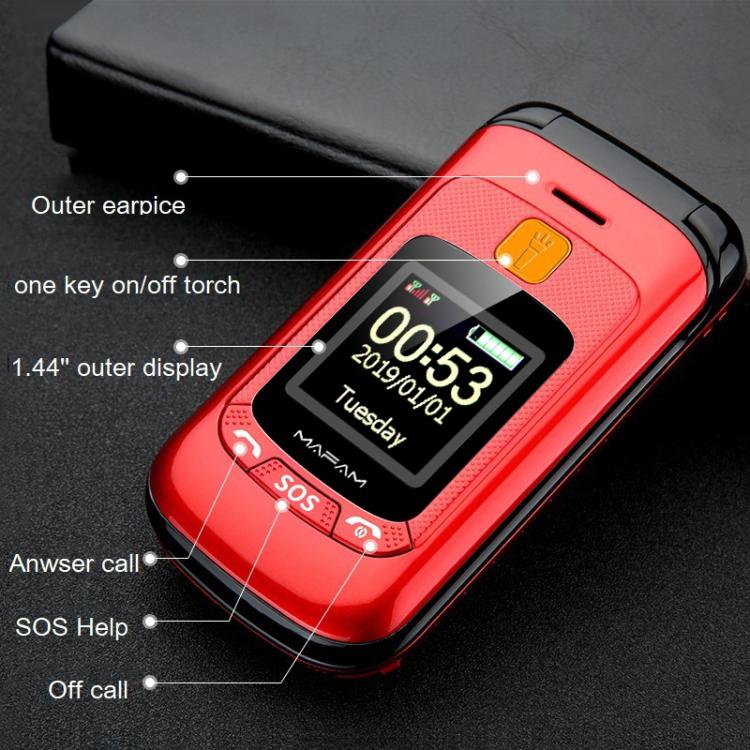 Mafam F899 Flip Phone, 2.4 inch, 32MB+32MB, Support FM, SOS, GSM, Family Number, Big Keys, Dual SIM, EU Plug(Red) - Image 8
