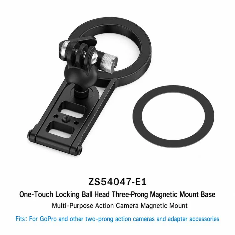Magnetic Action Camera Mount Base Universal 2-Prong Ball Joint