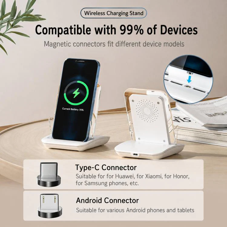 Magnetic Charging Stand With Passive Sound Amplifier Desktop Phone Holder(White) - Image 2