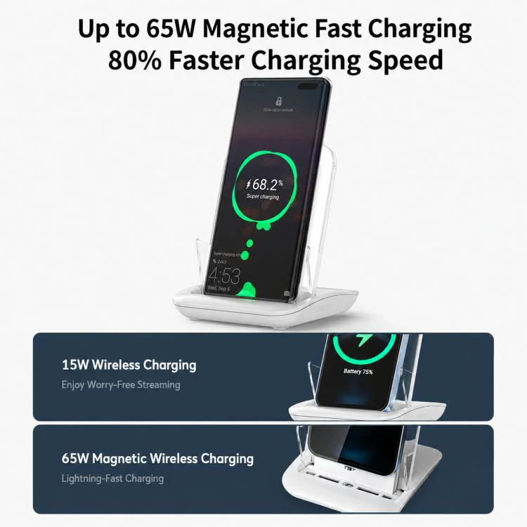 Magnetic Charging Stand With Passive Sound Amplifier Desktop Phone Holder(White) - Image 7
